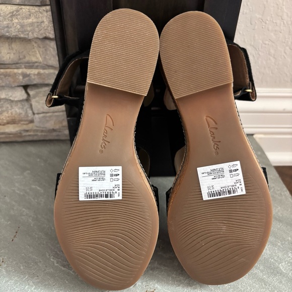 Clarks Giselle Cove Black Suede Sling Back Cushion Wedge Sandals Women Size 10W - Picture 10 of 14